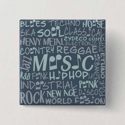 Schaltfläche Musik Genres Word Collage Button (Vorderseite)