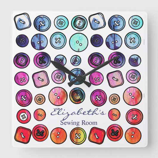 Schaltfläche "Näheraum" Quadratische Wanduhr (Vorderseite)