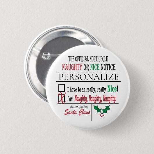 Schaltfläche "Naughty" oder "Nice" personalisieren Button (Vorne & Hinten)