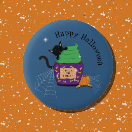 Schaltfläche "niedlich Black Cat and Cupcake Blue  Button