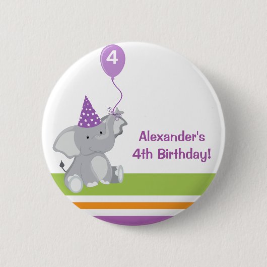 Schaltfläche "niedlich Elephant & Ballon Geburtsta Button (Vorderseite)