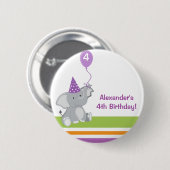 Schaltfläche "niedlich Elephant & Ballon Geburtsta Button (Vorne & Hinten)