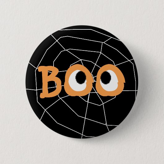 Schaltfläche "Orange and Black Halloween Boo Eyeba Button (Vorderseite)