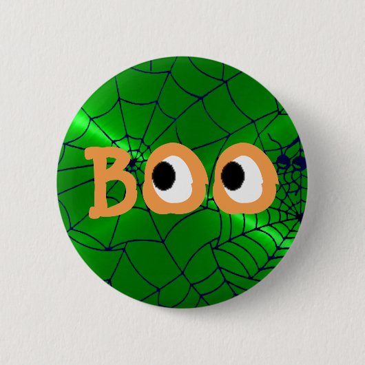 Schaltfläche "Orange and Green Halloween Boo Eyeba Button (Vorderseite)