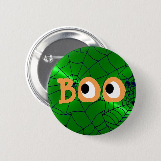 Schaltfläche "Orange and Green Halloween Boo Eyeba Button (Vorne & Hinten)