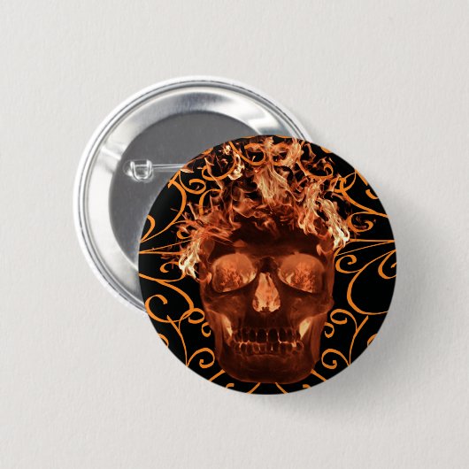 Schaltfläche "Orange Flaming Skull" Button (Vorne & Hinten)