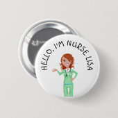 Schaltfläche "personalisiert Hello Im Nurse" (Name Button (Vorne & Hinten)