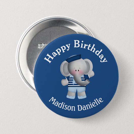 Schaltfläche "personalisiert Sailor Elephant Birth Button (Vorne & Hinten)