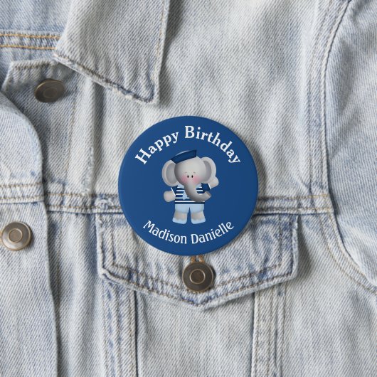 Schaltfläche "personalisiert Sailor Elephant Birth Button (Beispiel)