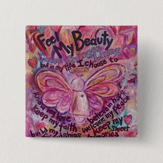 Schaltfläche "Pink Angel Cancer Gedicht Art Custom Button (Vorderseite)