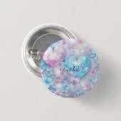 Schaltfläche "Pink Aqua Hearts and Blume" Button (Vorne & Hinten)