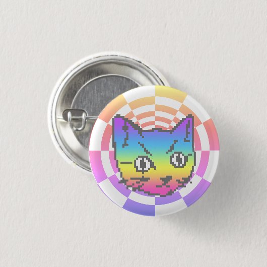 SCHALTFLÄCHE "PIXEL KITTY CAT PSYCHEDELIC RAINBOW" BUTTON (Vorne & Hinten)