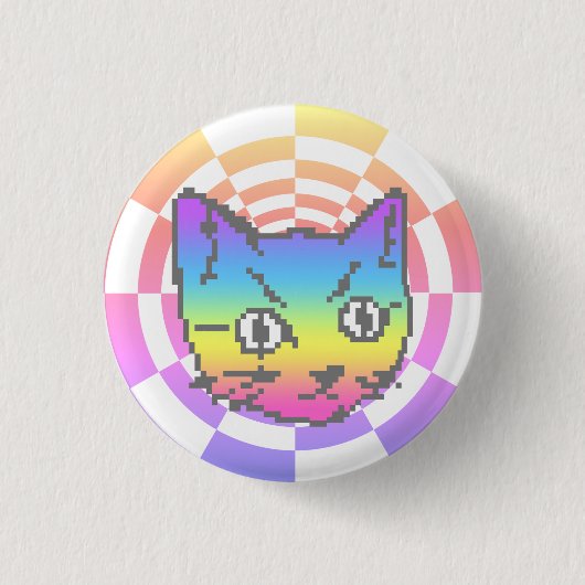 SCHALTFLÄCHE "PIXEL KITTY CAT PSYCHEDELIC RAINBOW" BUTTON (Vorderseite)
