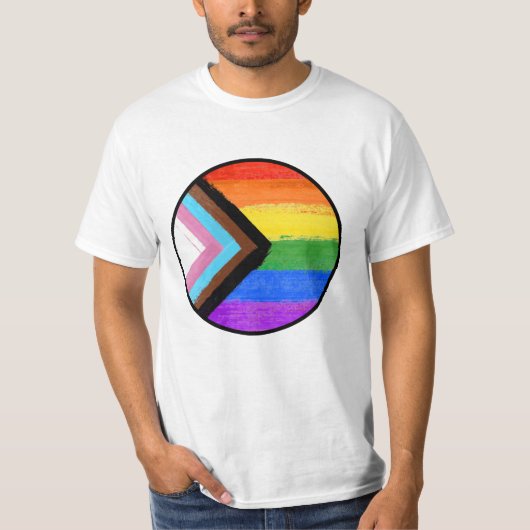 Schaltfläche "Progress Pride Stripes" T-Shirt (Vorderseite)