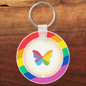 Schaltfläche "Rainbow Butterfly LGBTQ+" Schlüsselanhänger (Vorderseite)