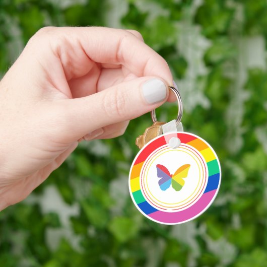 Schaltfläche "Rainbow Butterfly LGBTQ+" Schlüsselanhänger (Hand)