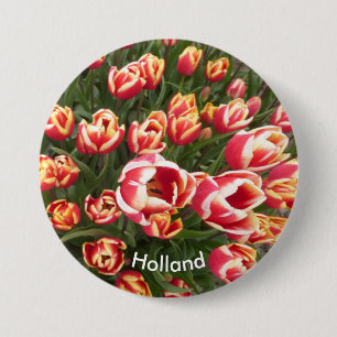 Schaltfläche Red and White Tulip Field Holland Button