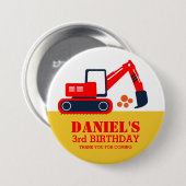 Schaltfläche "Red Blue Excavator Kindergeburtstag Button (Vorne & Hinten)