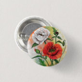 Schaltfläche "Red White Poppies" - Malerei Button (Vorne & Hinten)