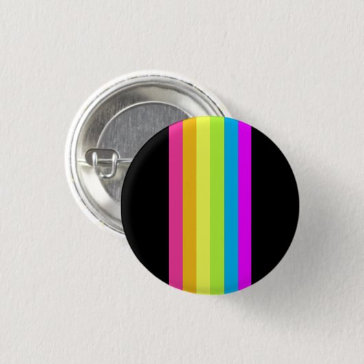 Schaltfläche Retro Stripes (Schwarz & Neon Multi) Button (Vorne & Hinten)