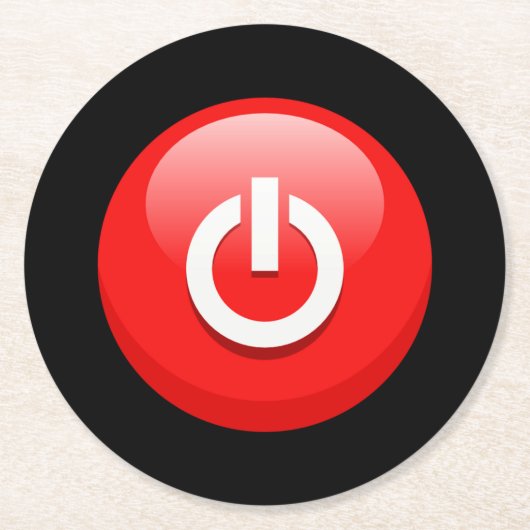 Schaltfläche "Riesenroter Power" Runder Pappuntersetzer (Vorderseite)