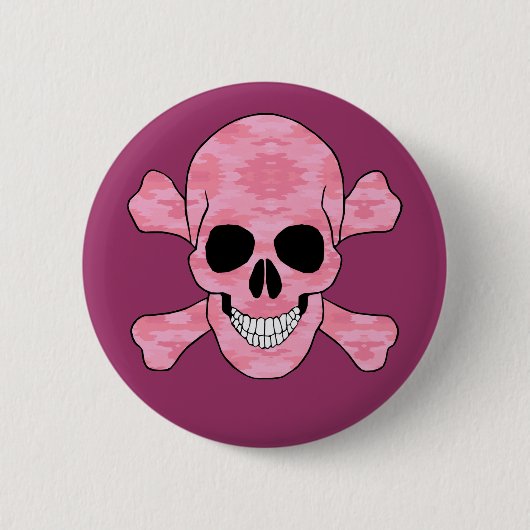 Schaltfläche "Rosa Camouflage - Schädel und Kreuzk Button (Vorderseite)
