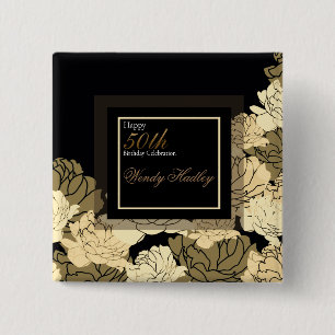 Schaltfläche Rose Gold, Bräune und Gelb zum 50. Ge Button