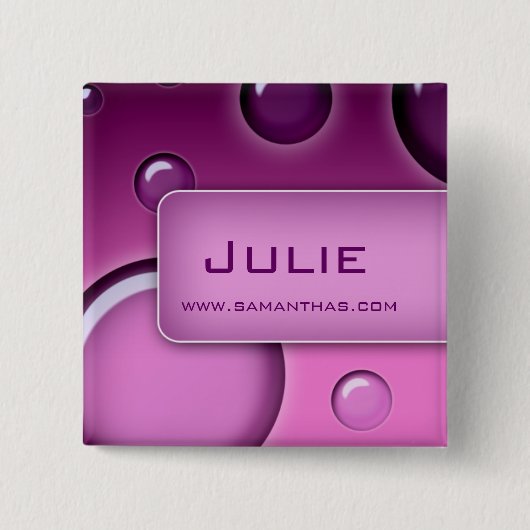 Schaltfläche "Salon Name Tag" Brooch Bubbles Lila Button (Vorderseite)