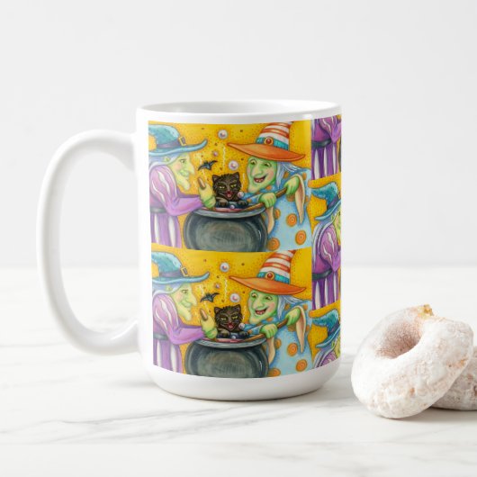 SCHALTFLÄCHE, SCHWARZE KATZE- UND HALLOWEEN BREW KAFFEETASSE (Mit Donut)