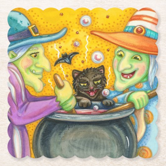 SCHALTFLÄCHE, SCHWARZE KATZE- UND HALLOWEEN BREW-P UNTERSETZER (Vorderseite)