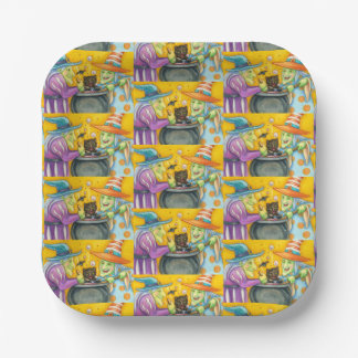 SCHALTFLÄCHE, SCHWARZE KATZE- UND HALLOWEEN BREW PAPPTELLER