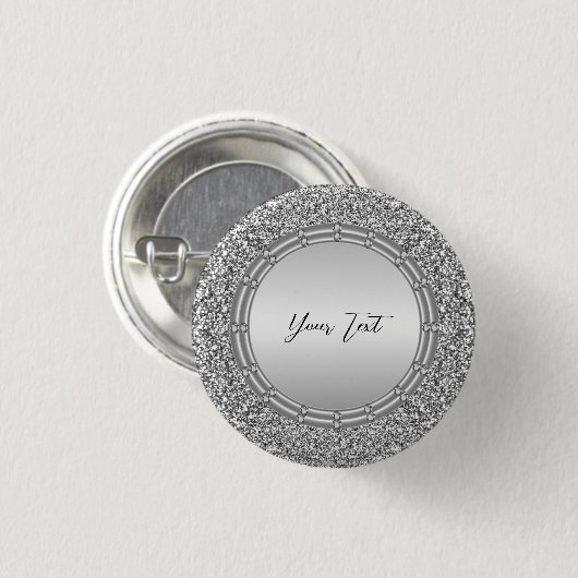 Schaltfläche "Silver Glitzer Frame Pinback" Button (Vorne & Hinten)