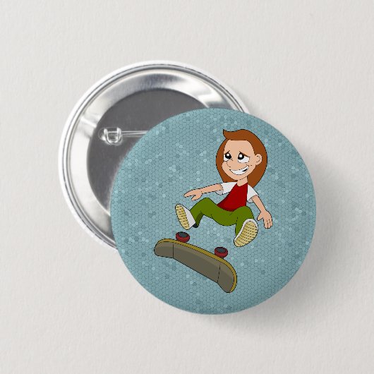 Schaltfläche "Skateboarding Girl Cartoon" Button (Vorne & Hinten)