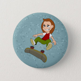 Schaltfläche "Skateboarding Girl Cartoon" Button