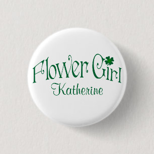 Schaltfläche "Smaragdgrüne, weiße Kleeblatt-Blumen Button