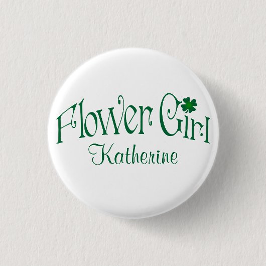 Schaltfläche "Smaragdgrüne, weiße Kleeblatt-Blumen Button (Vorderseite)