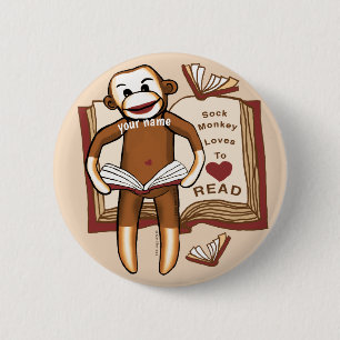 Schaltfläche Sock Monkey Reading Button