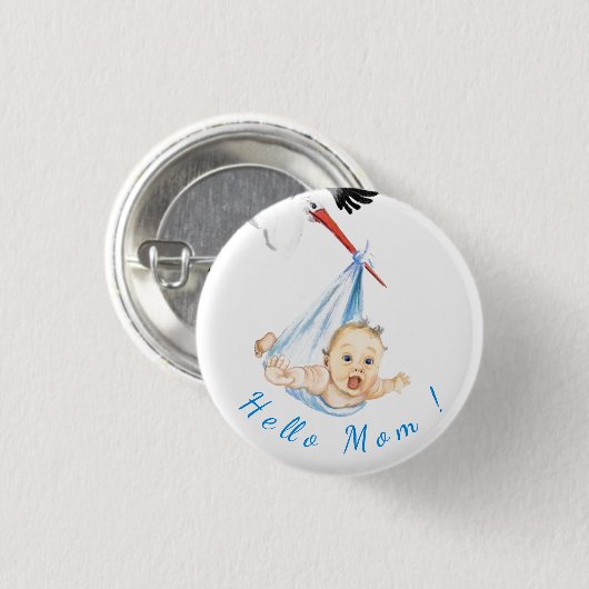 Schaltfläche "Storch und Baby Funny" - Benutzerdef Button (Vorne & Hinten)