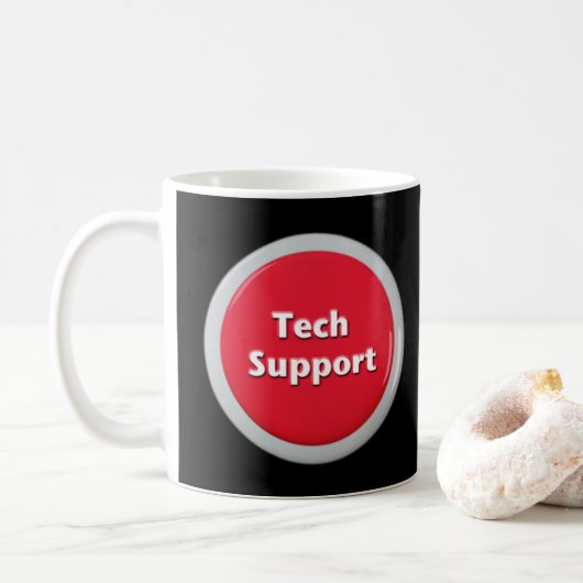 Schaltfläche "Technischer Support - Red Panic" Kaffeetasse (Mit Donut)