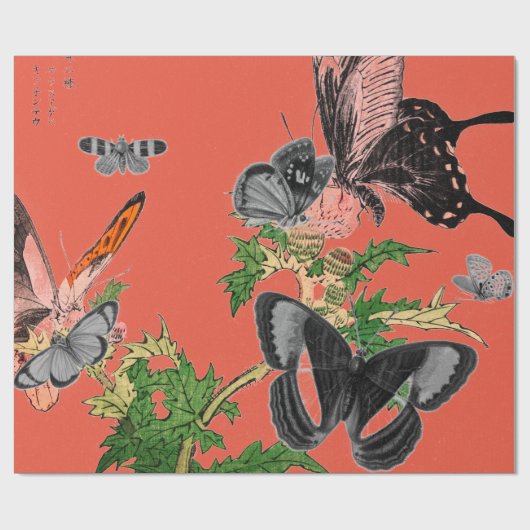 SCHALTFLÄCHE UND ROTES JAPANISCH GESCHENKPAPIER (Flach)