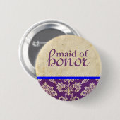 Schaltfläche "Vintag Blue Lila Damask Trauzeugin" Button (Vorne & Hinten)