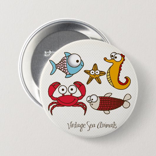 Schaltfläche "Vintage Meerestiere" Button (Vorne & Hinten)