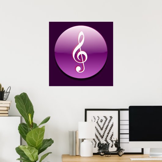 Schaltfläche Violet Treble Clef Poster (Heimbüro)