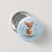 Schaltfläche "Watercolor Baby Deer Blue Flowers" Button (Vorne & Hinten)