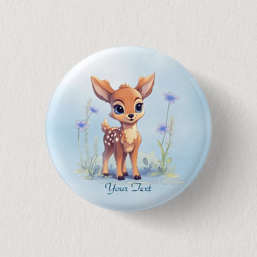 Schaltfläche "Watercolor Baby Deer Blue Flowers" Button (Vorderseite)