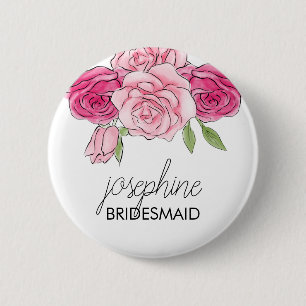 Schaltfläche "Watercolor Pink Roses Bridal Bridesm Button