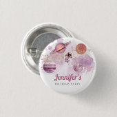 Schaltfläche "Weltraumrosa Raketenplaneten - Galax Button (Vorne & Hinten)