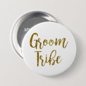 Schaltfläche "White & Gold Script GroomTribe" Button (Vorne & Hinten)