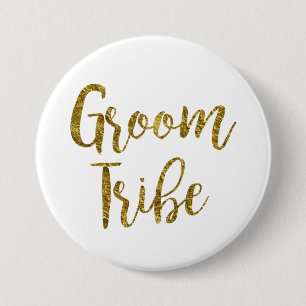 Schaltfläche "White & Gold Script GroomTribe" Button