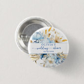 Schaltfläche zum Blue Floral Gold-Polterabend Button (Vorne & Hinten)